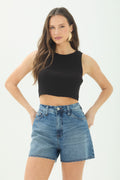 Shorts Jeans Cintura Alta ACT Feminino Jeans Escuro