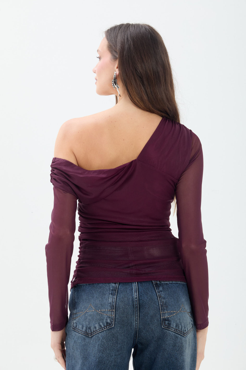 Blusa Ombro Assimétrico Em Tule ACT Feminina Fendi