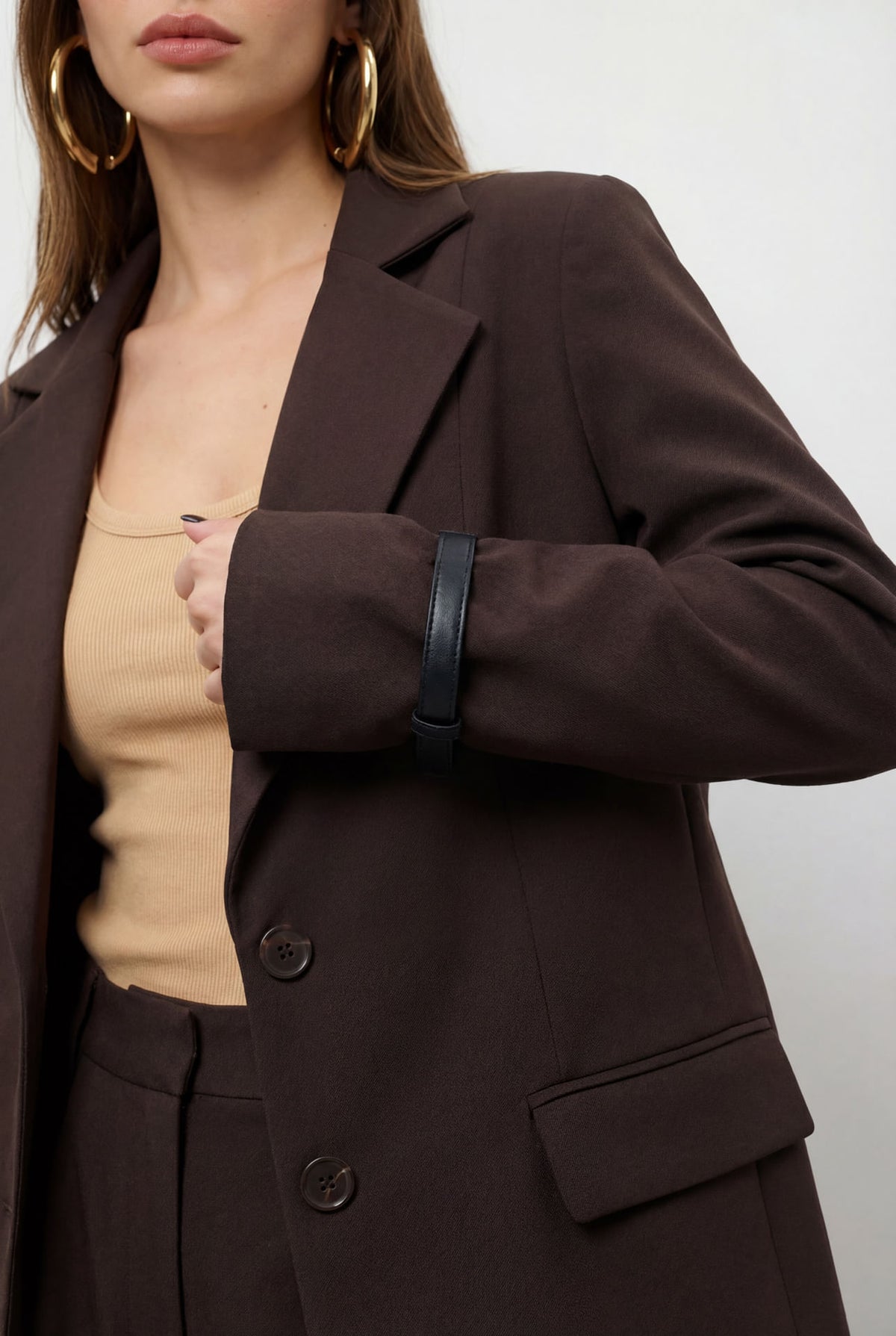 Blazer Alfaiataria Com Bolsos ACT Feminino Deep Brown