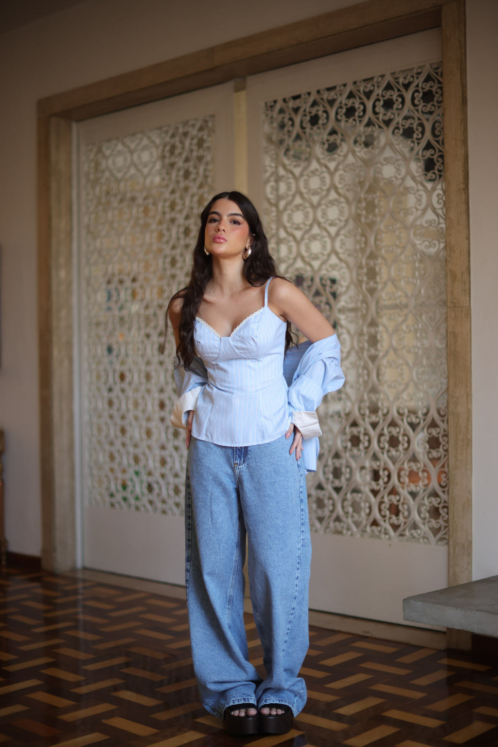 Blusa Peplum De Alcinha ACT Feminina Calm Blue C/ Off