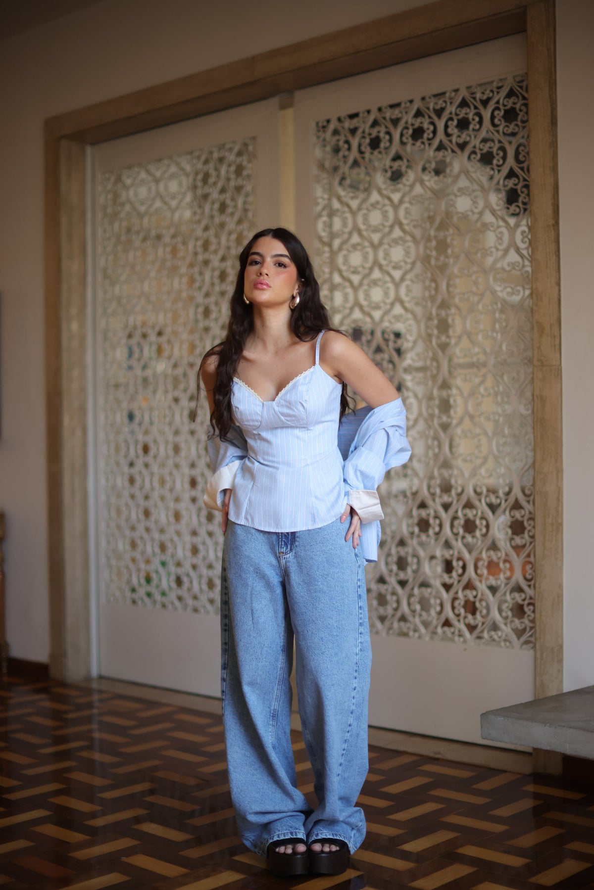 Blusa Peplum De Alcinha ACT Feminina Calm Blue C/ Off