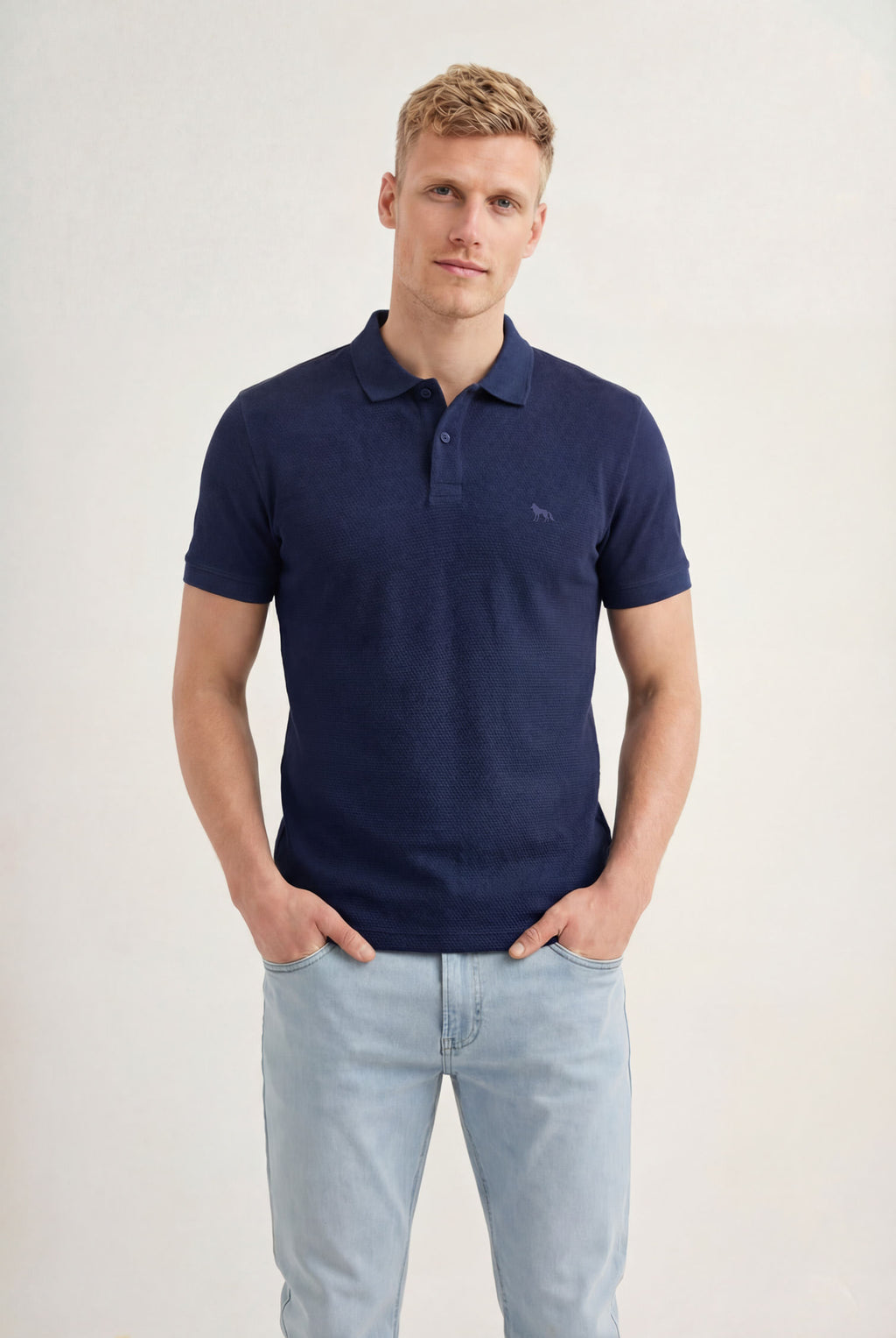 Polo Casual Bordada Masculina Acostamento Marinho