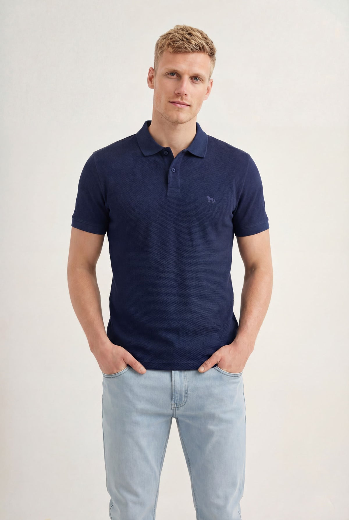 Polo Casual Bordada Masculina Acostamento Marinho