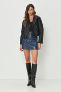 Saia Jeans Glam Feminina Acostamento Jeans Escuro