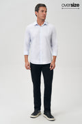 Camisa Manga Longa Masculina Oversize Acostamento Micro Listra Azul C/ Branco