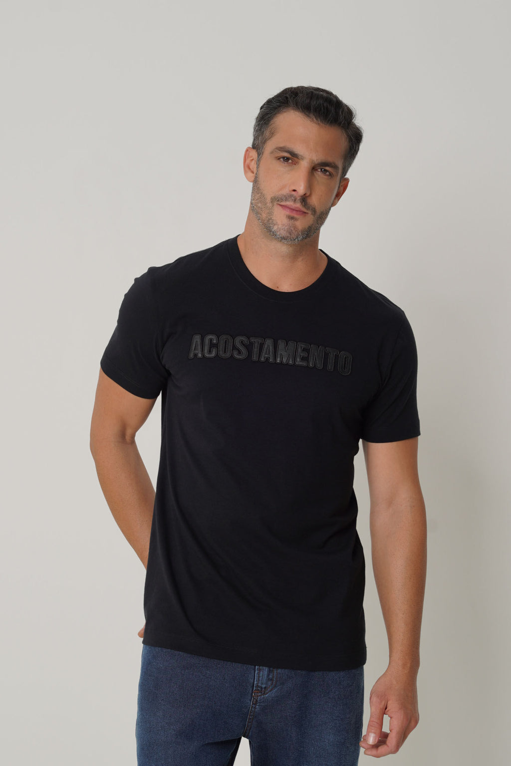 Camiseta Casual Estampada Masculina Acostamento Preto