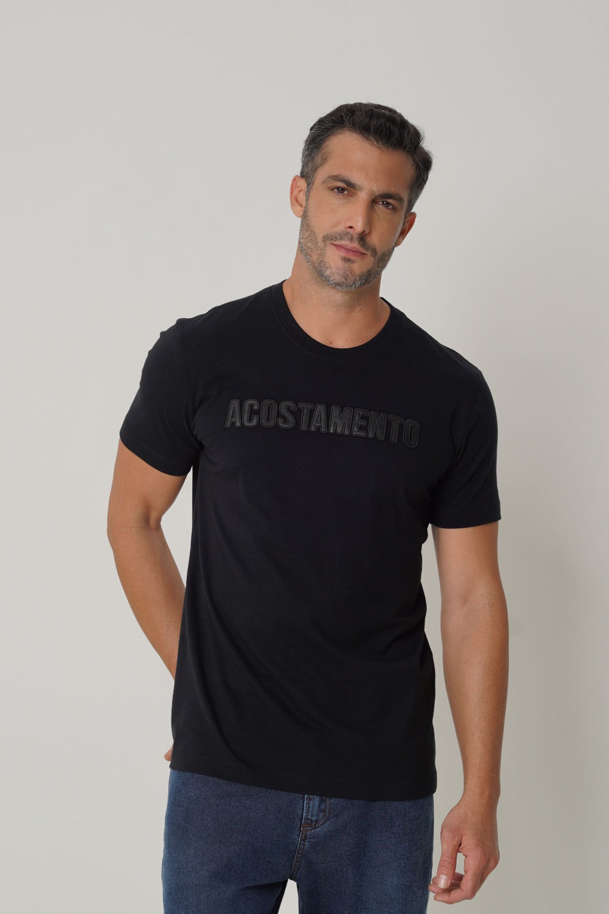 Camiseta Casual Estampada Masculina Acostamento Preto