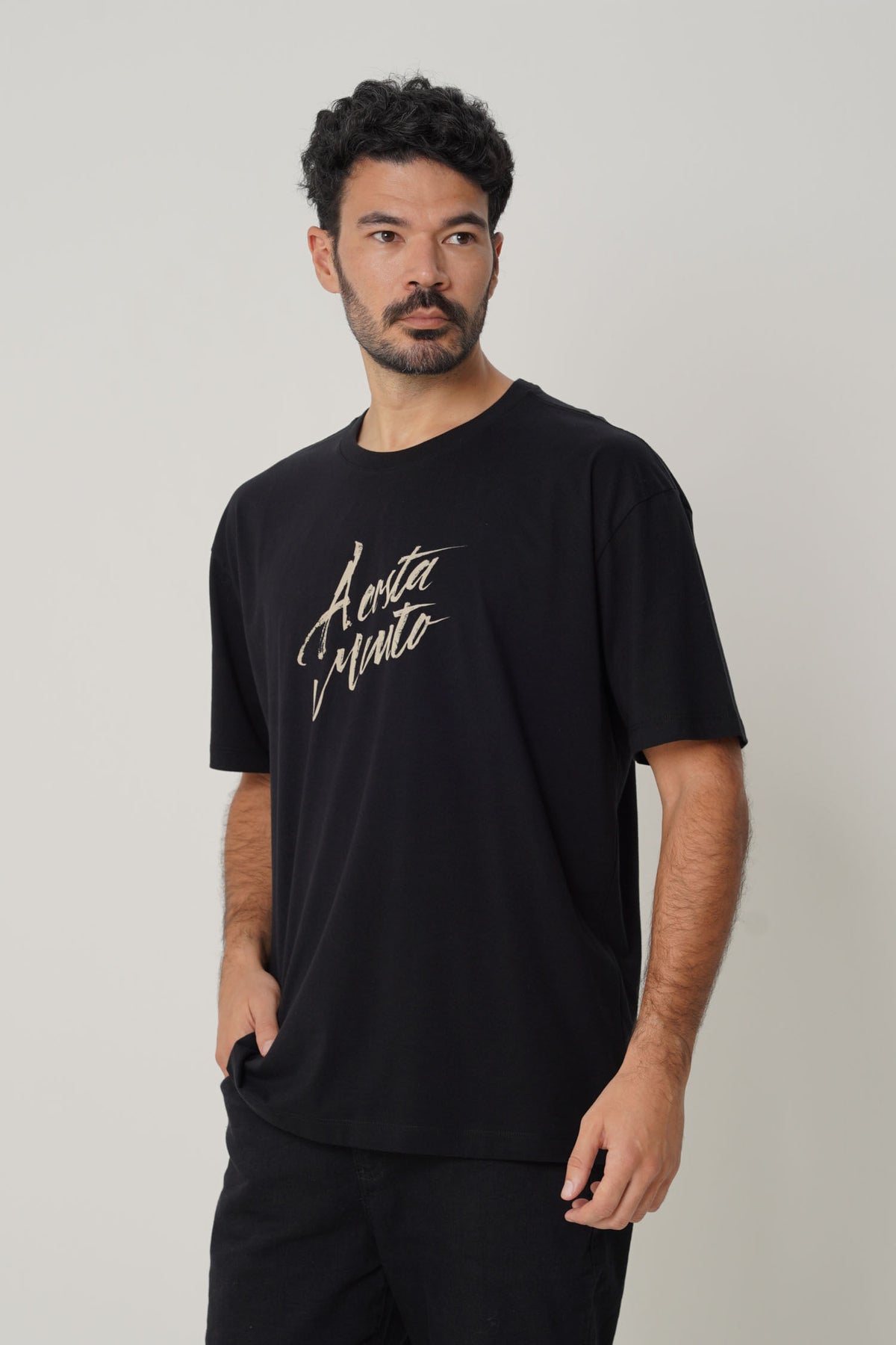 Camiseta Bigshirt Lettering Masculina Acostamento Preto