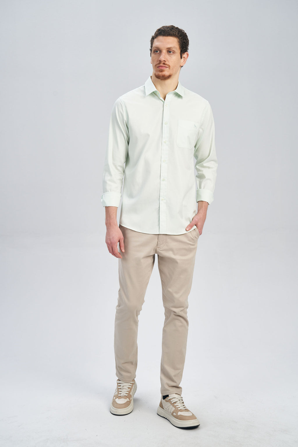 Camisa Manga Longa Scrivania Masculina Acostamento Verde Acqua