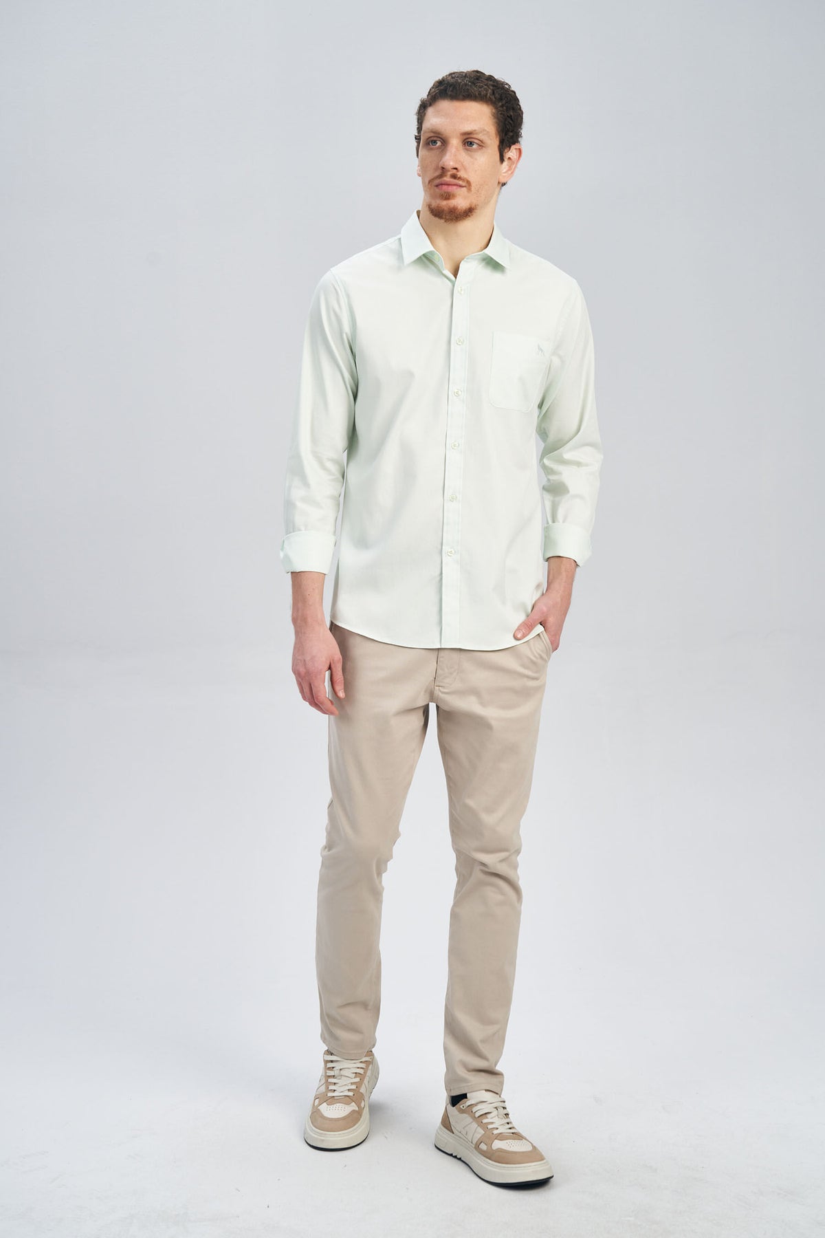 Camisa Manga Longa Scrivania Masculina Acostamento Verde Acqua