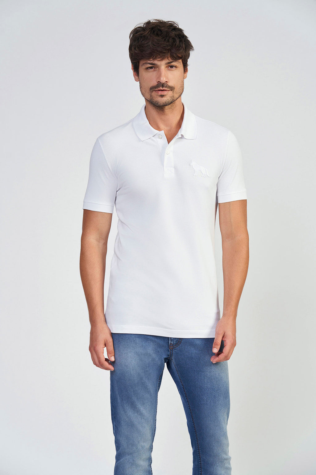 Polo Wolf Max Masculina Acostamento Branco