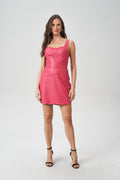 Vestido Curto PU Feminino Acostamento Pop Pink