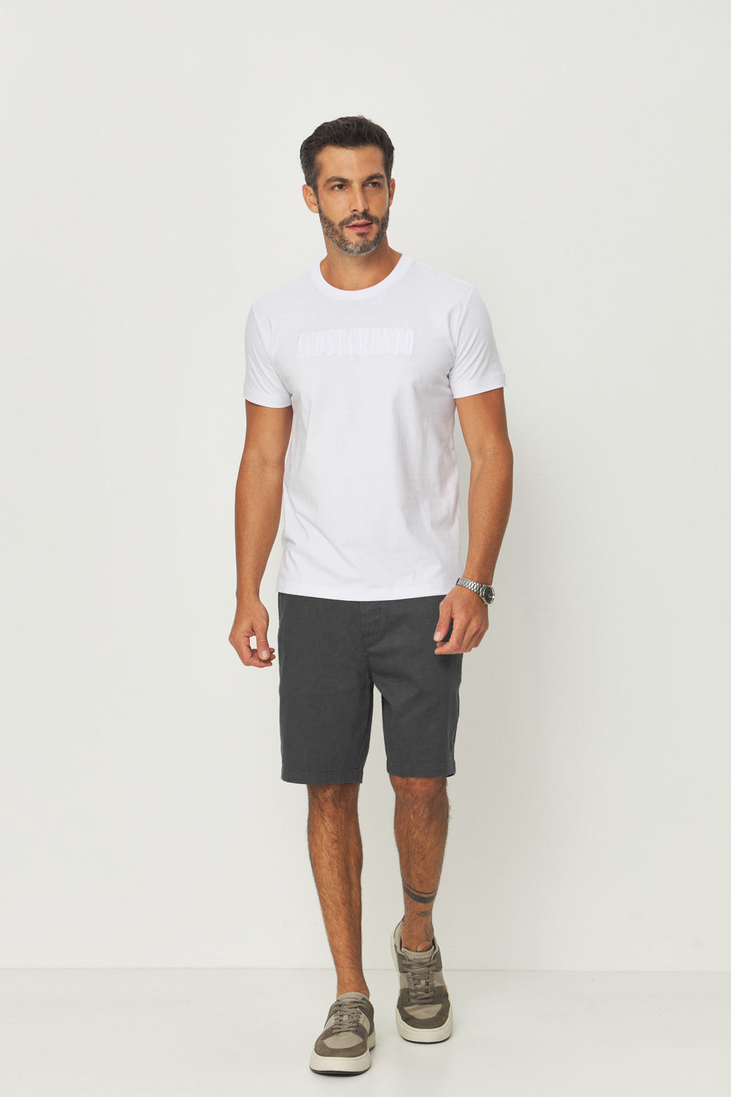 Bermuda Cotton Moderna Masculina Acostamento Chumbo