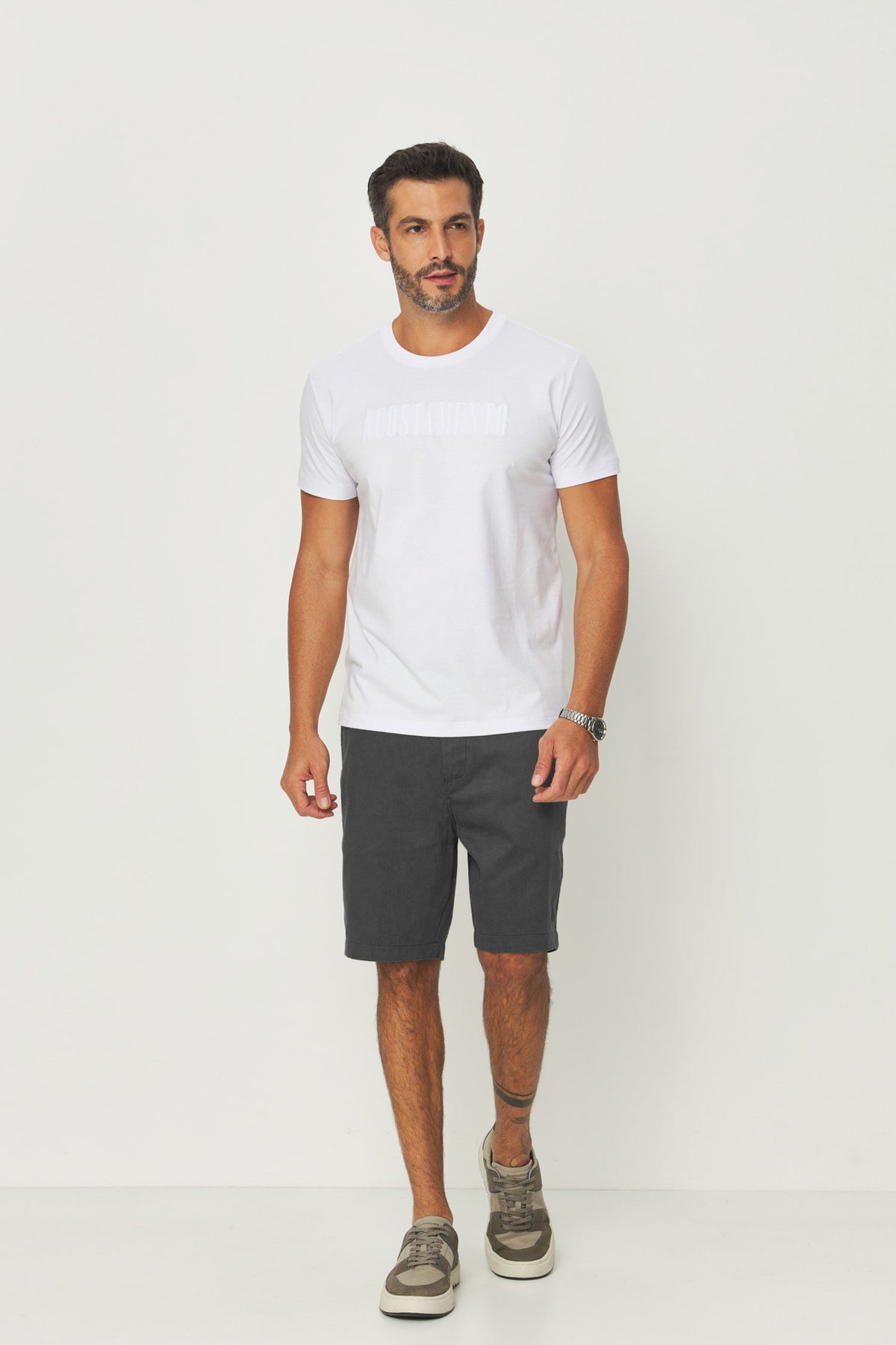Bermuda Cotton Moderna Masculina Acostamento Chumbo