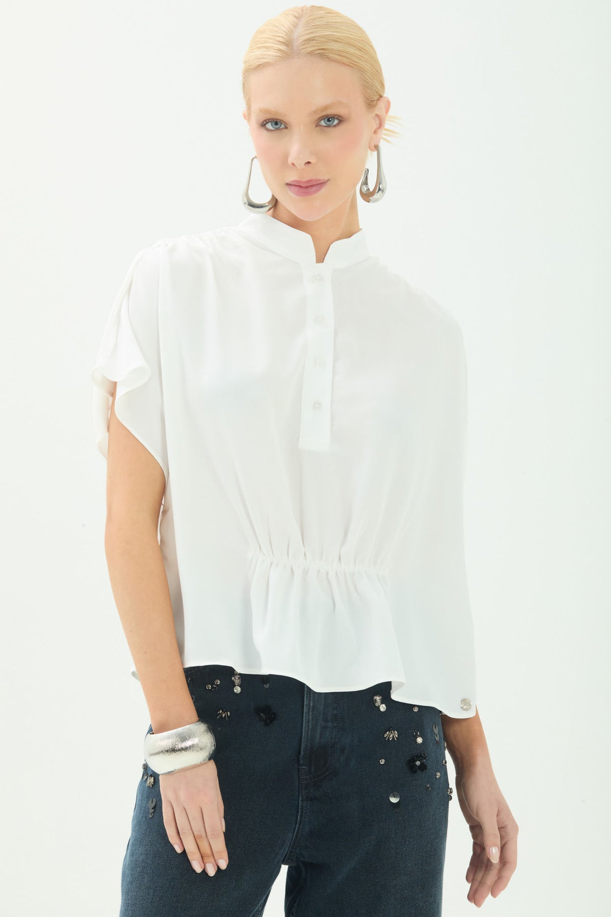 Blusa Com Elástico Na Cintura Act Feminino Off White
