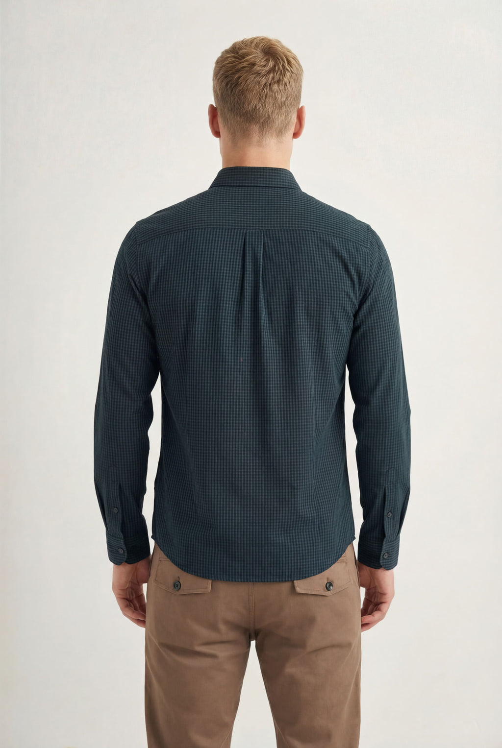 Camisa Manga Longa Scrivania Masculina Acostamento Vichy Verde Menta