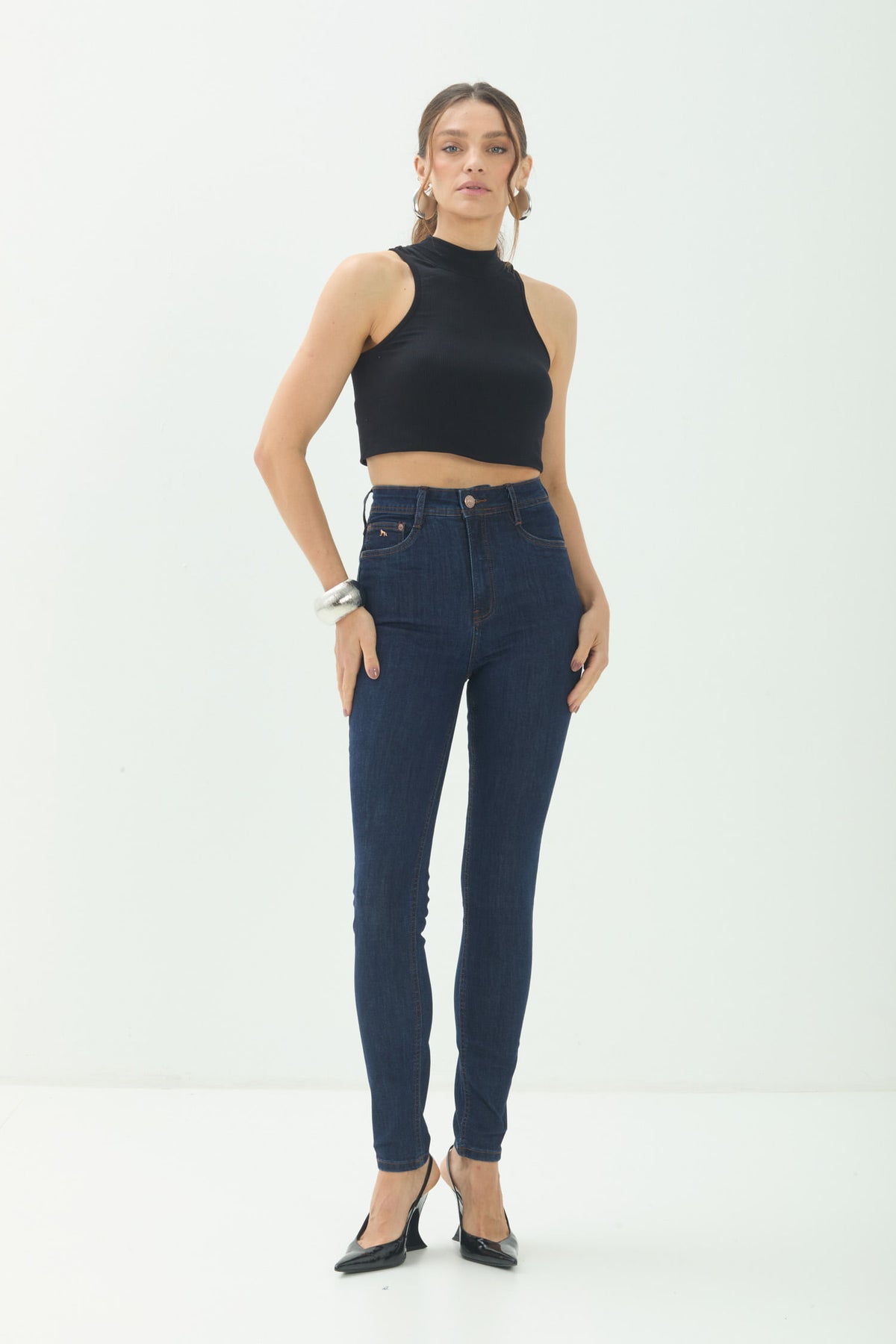 Calça Jeans Skinny Versátil ACT Feminina Jeans Escuro
