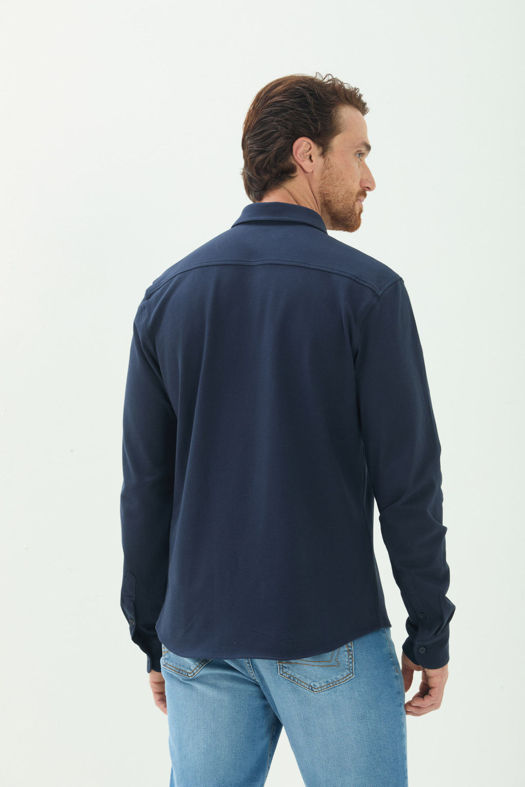Camisa Manga Longa Com Bordado Masculina Acostamento Marinho