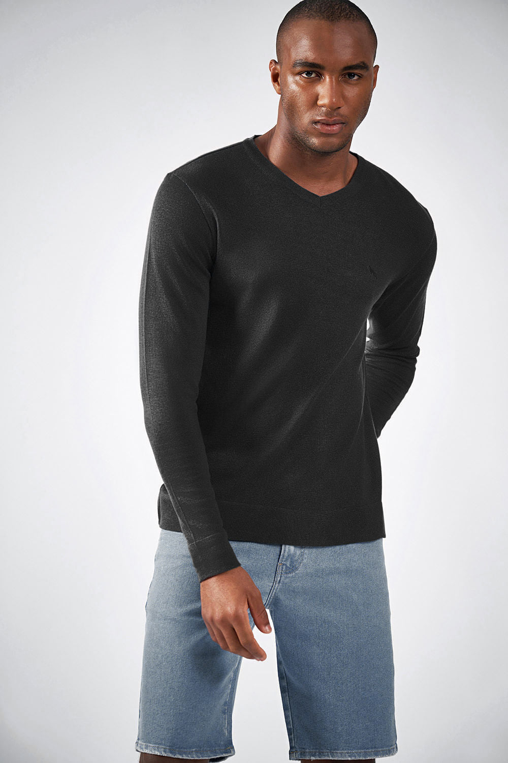 Tricot Básico Gola V Masculino Acostamento Bordo