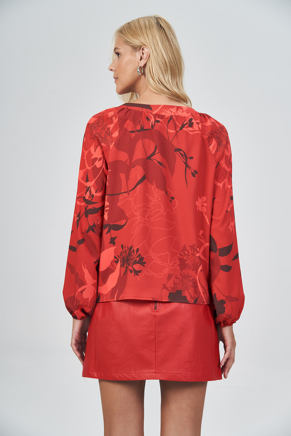 Blusa Amarração Frontal Feminina Acostamento Red Blossom