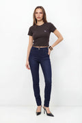 Calça Jeans Skinny Cintura Alta ACT Feminina Jeans Escuro