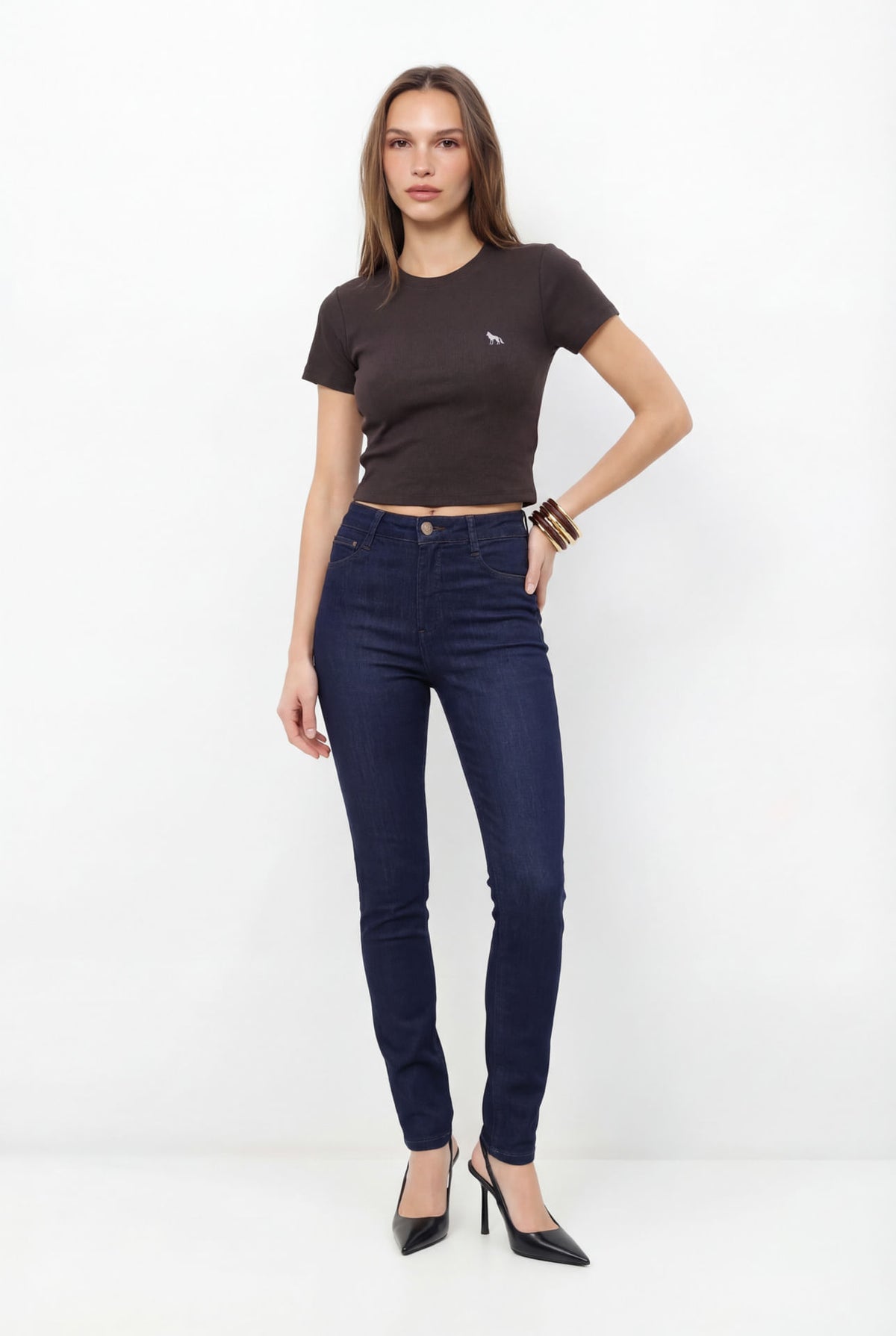 Calça Jeans Skinny Cintura Alta ACT Feminina Jeans Escuro