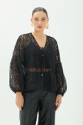 Blusa Em Renda Manga Longa ACT Feminina Preto