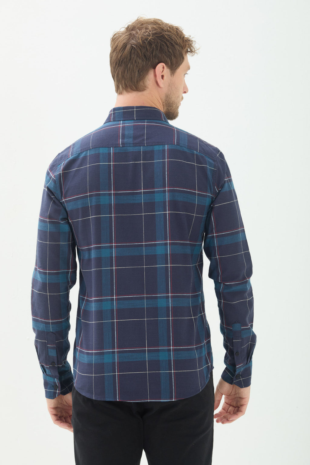 Camisa Xadrez Manga Longa Masculina Acostamento Xadrez Marinho