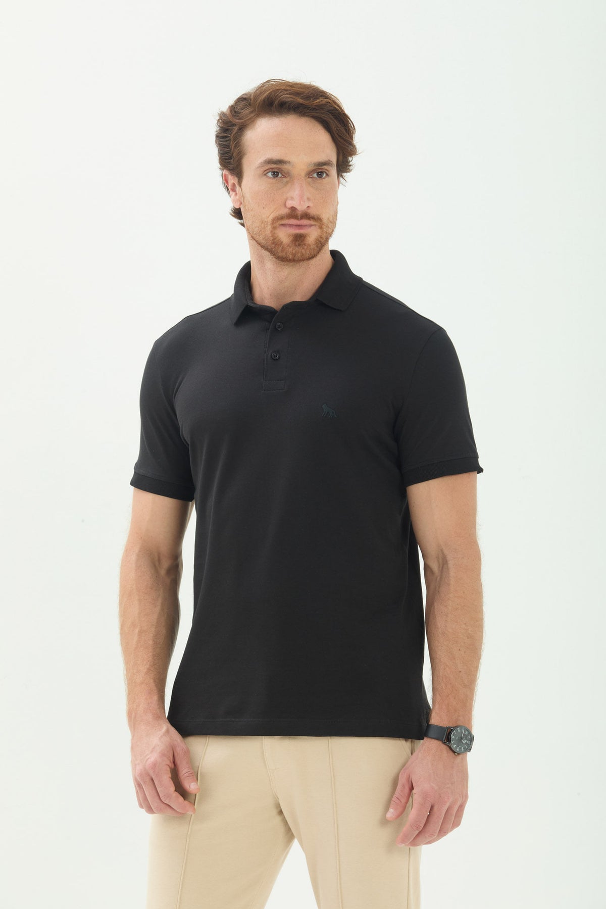 Polo Casual Basic Masculina Acostamento Preto