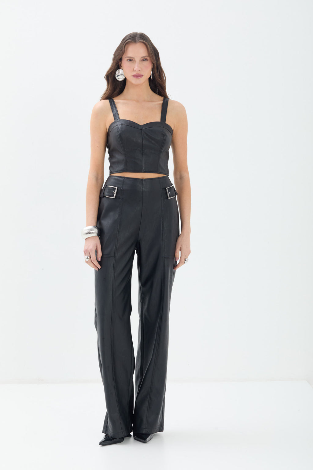 Calça PU Com Fivelas ACT Feminino Preto