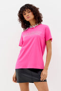T-Shirt Lettering Strass Feminina Inblanche Fuchsia