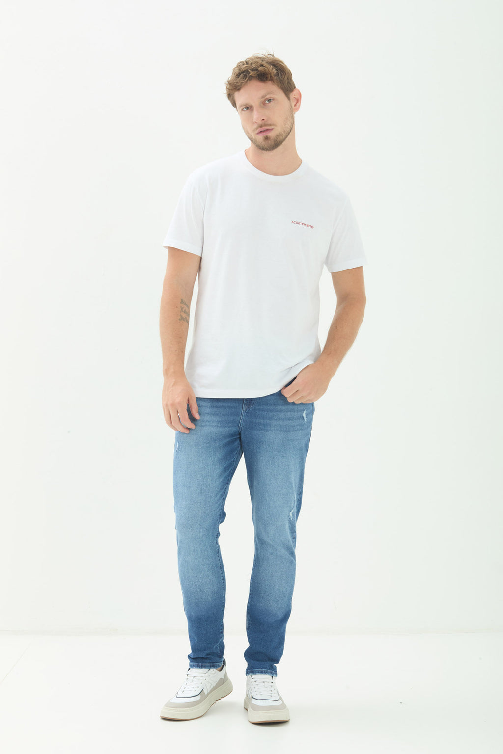 Calça Jeans Skinny Destroyed Masculina Acostamento Jeans Claro