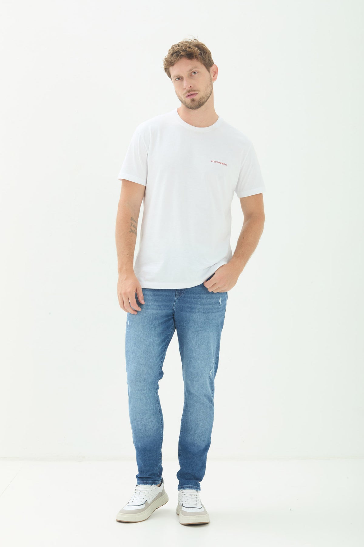 Calça Jeans Skinny Destroyed Masculina Acostamento Jeans Claro