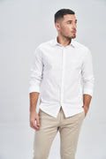 Camisa Manga Longa Social Elastano Masculina Acostamento Salmao