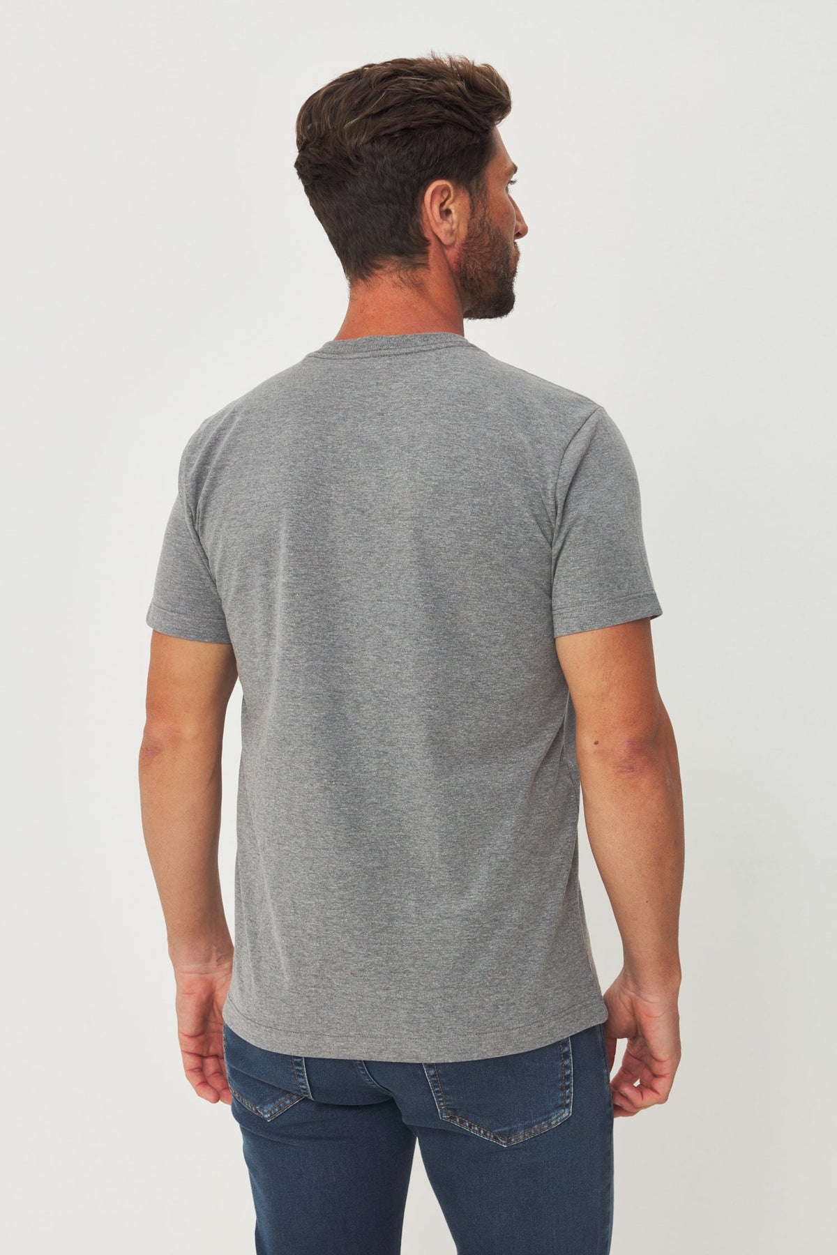 Camiseta Casual Gola V Masculina Acostamento Mescla Grafite