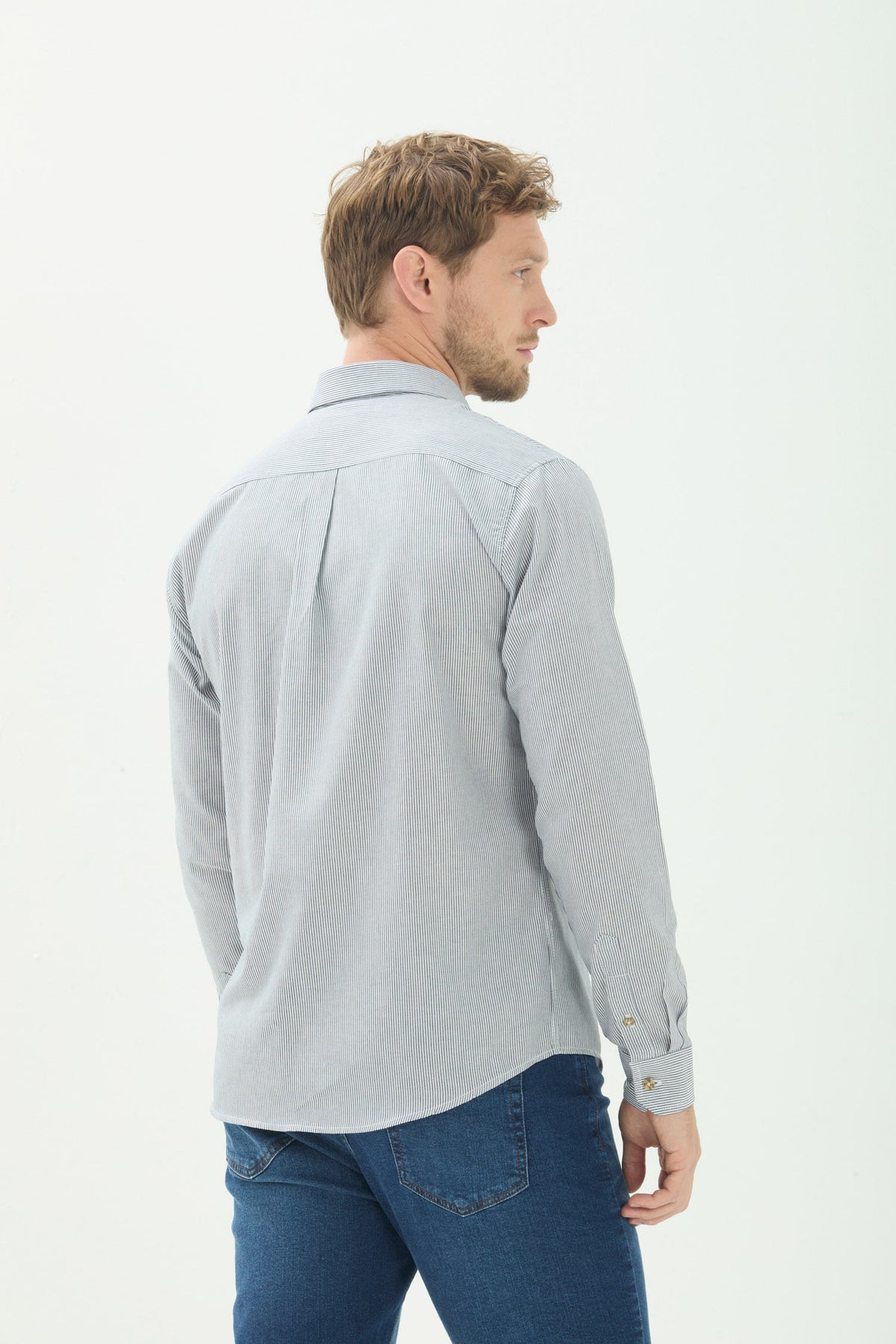 Camisa Listrada Manga Longa Masculina Acostamento Listrado Mini Preto