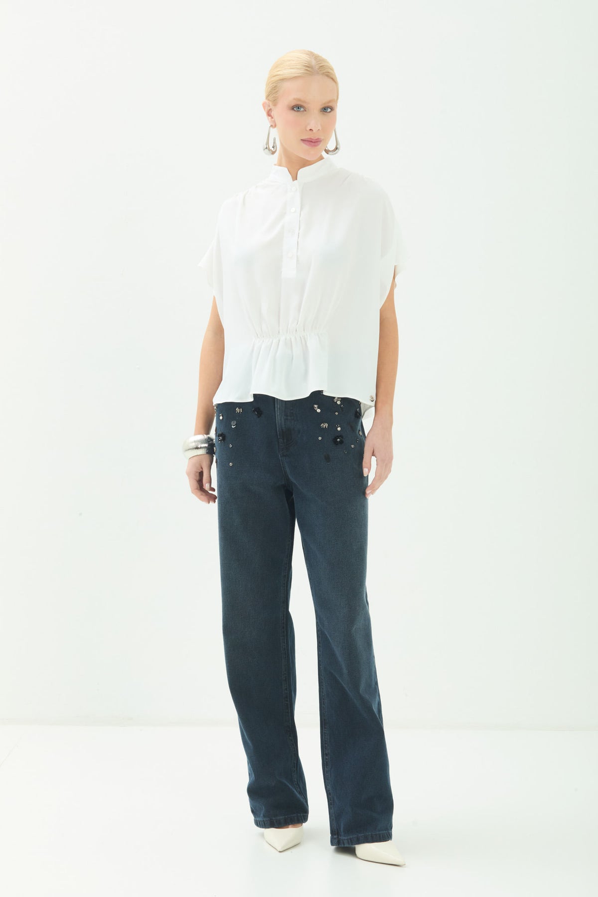 Blusa Com Elástico Na Cintura Act Feminino Off White