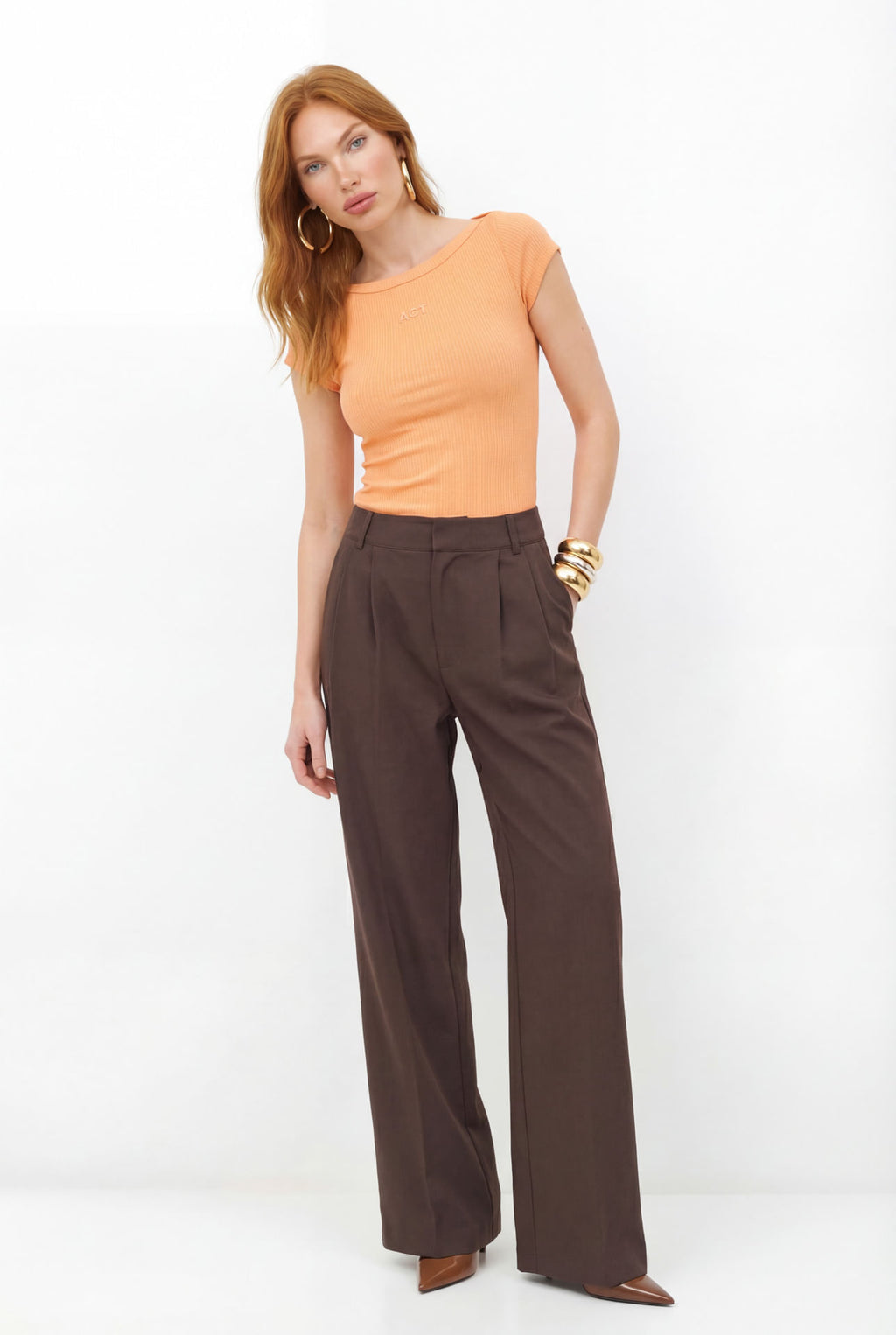 Blusa Canelada Gola Canoa ACT Feminina Spice Orange
