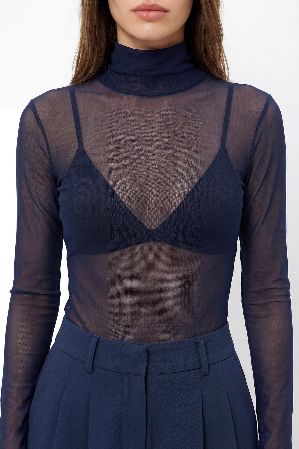 Blusa Tule Gola Alta ACT Feminina Royal Blue