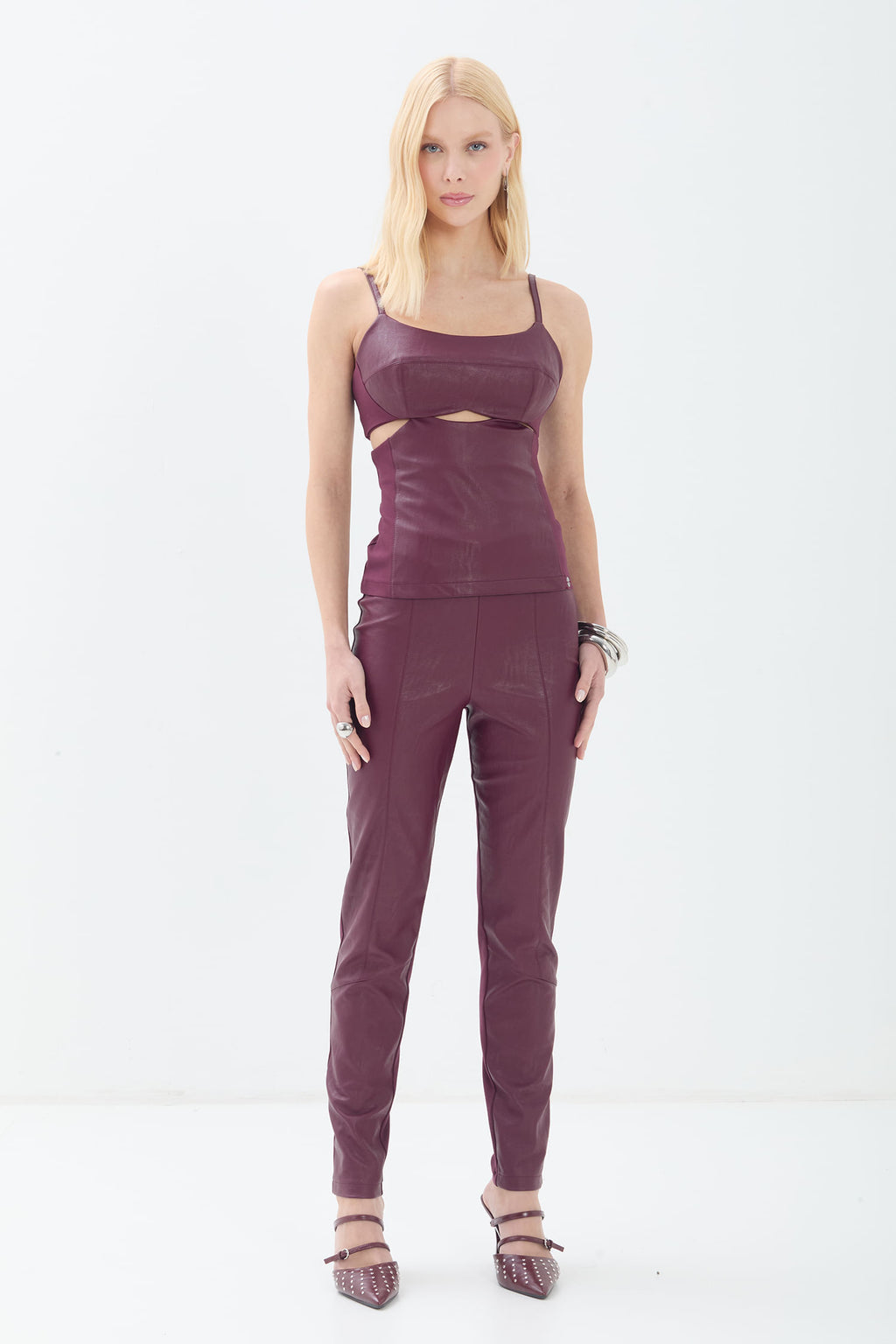 Calça PU com Nervura ACT Feminina Deep Ruby