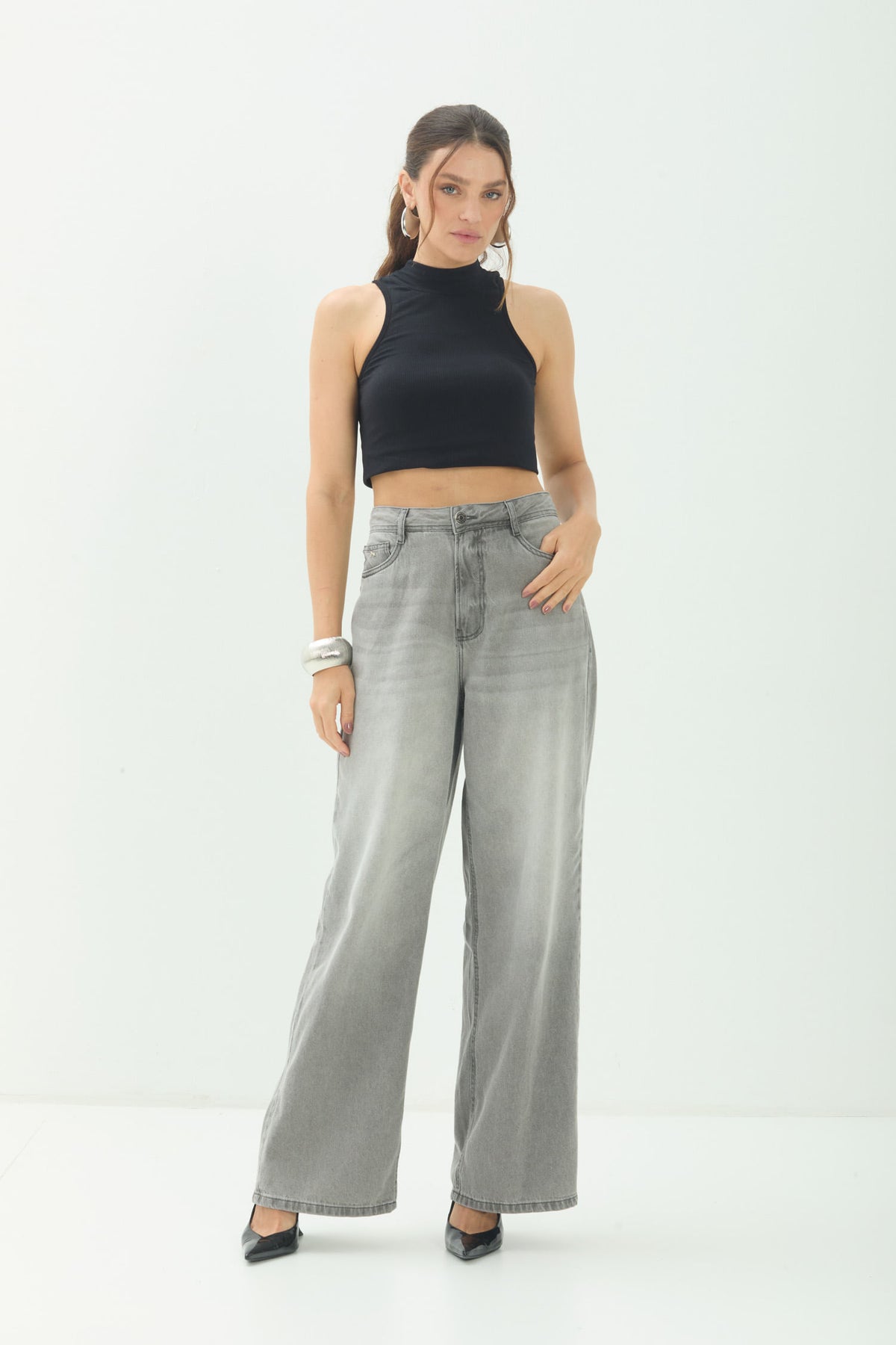 Calça Jeans Wide Moderna ACT Feminina Jeans Claro