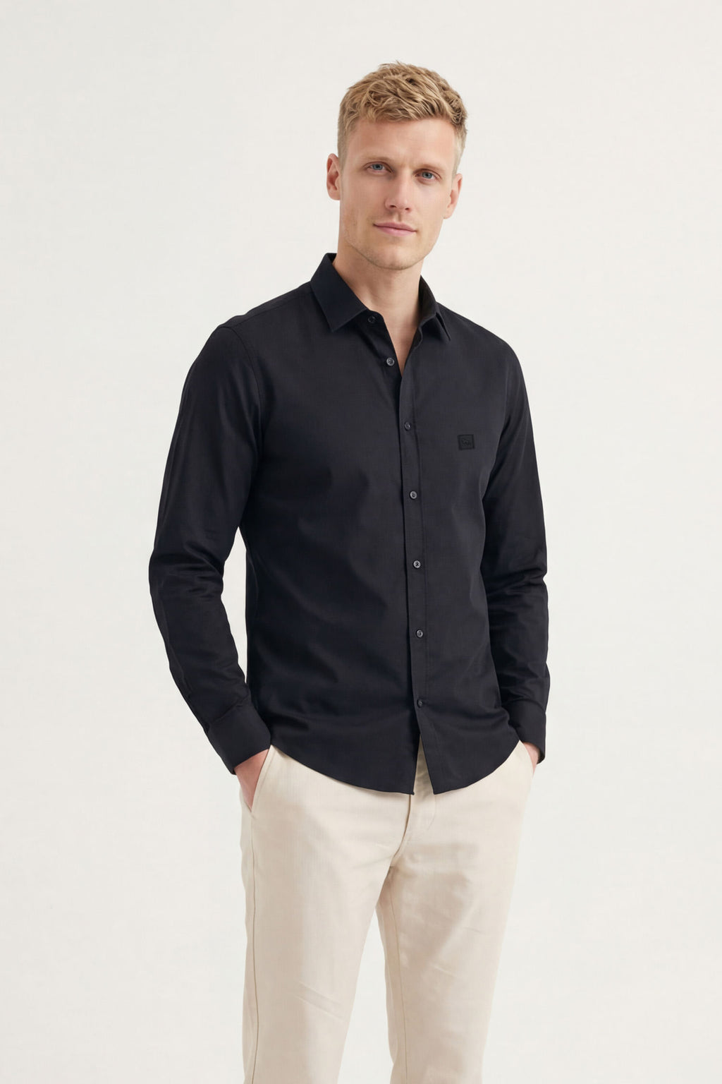 Camisa Manga Longa Básica Masculina Acostamento Verde