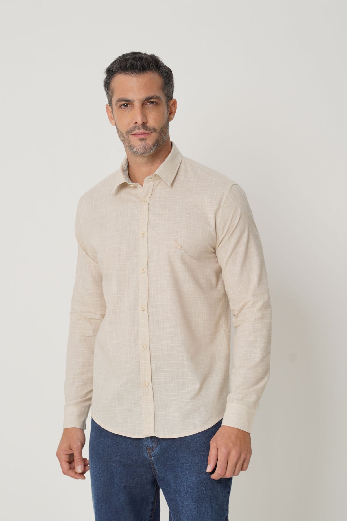 Camisa Algodão Manga Longa Masculina Acostamento Rafia