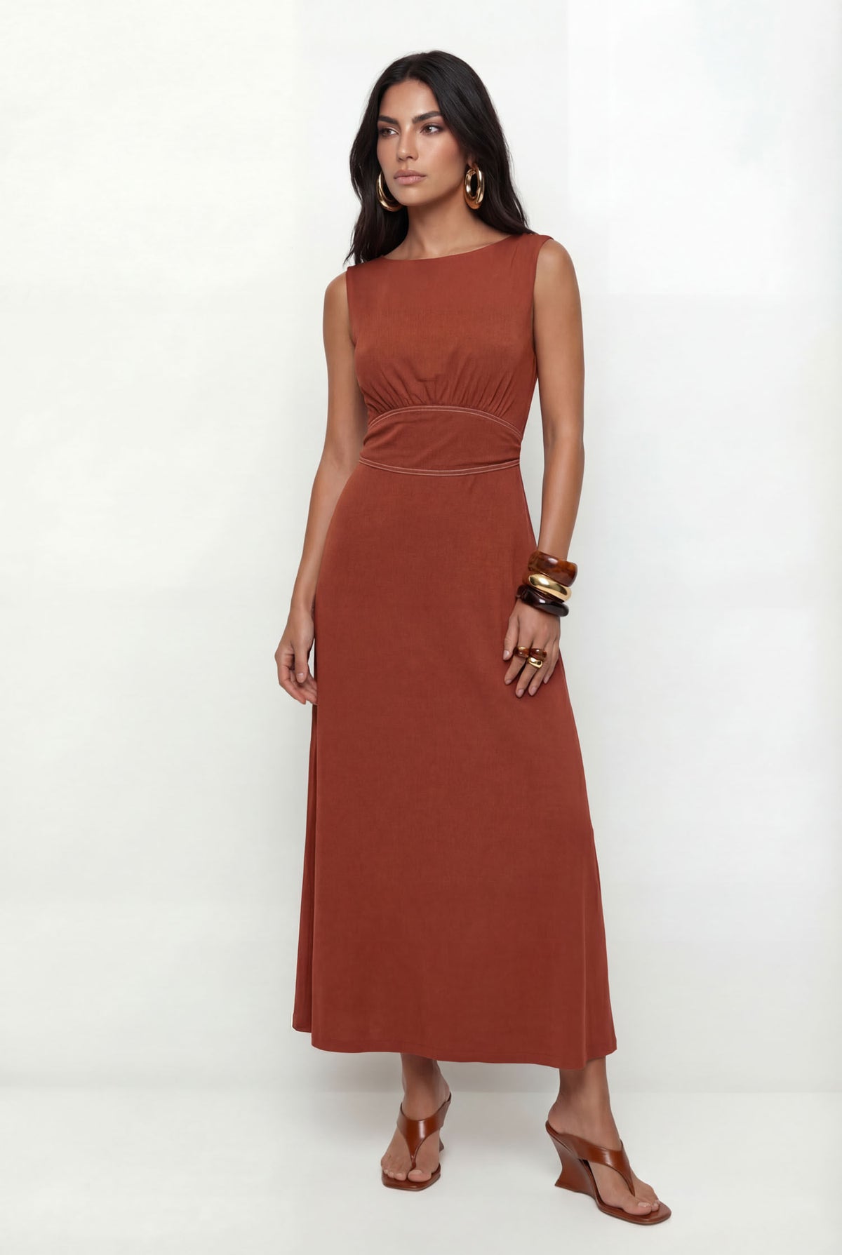 Vestido Midi Cava V ACT Feminino Redwood