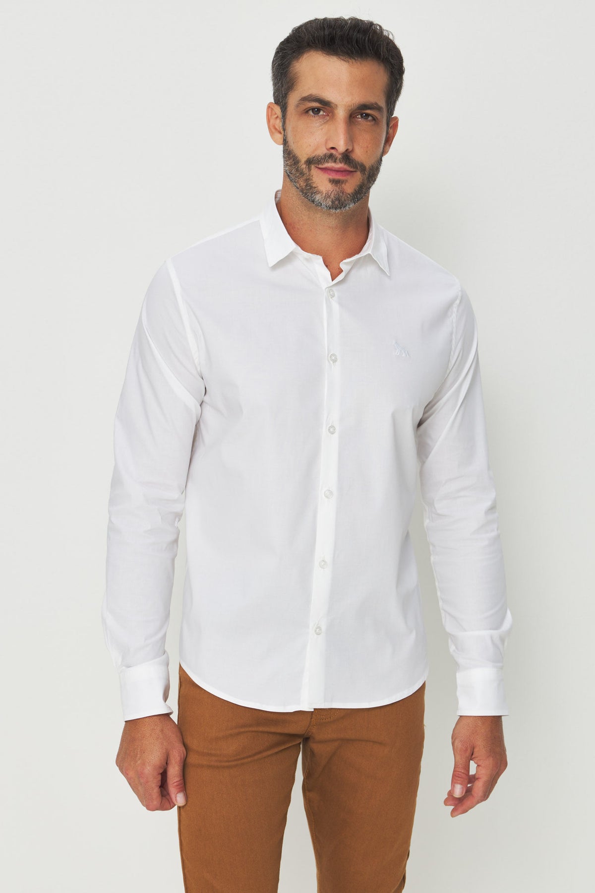 Camisa Básica Manga Longa Masculina Acostamento Branco