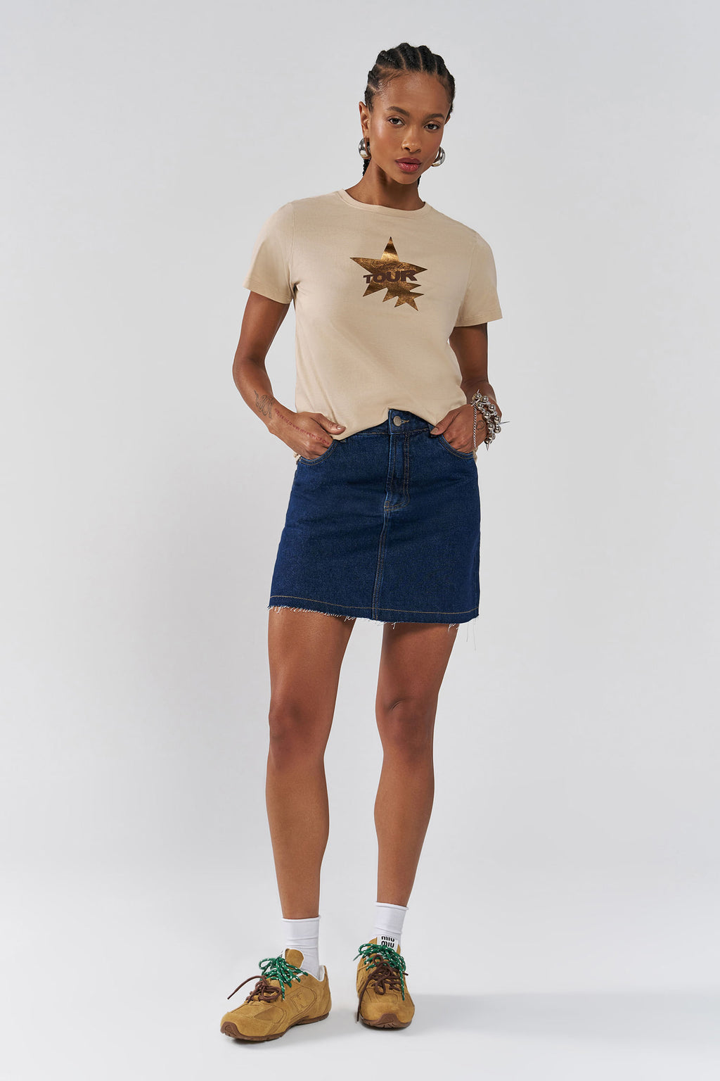 Saia Jeans Curta Feminina Inblanche Jeans Escuro