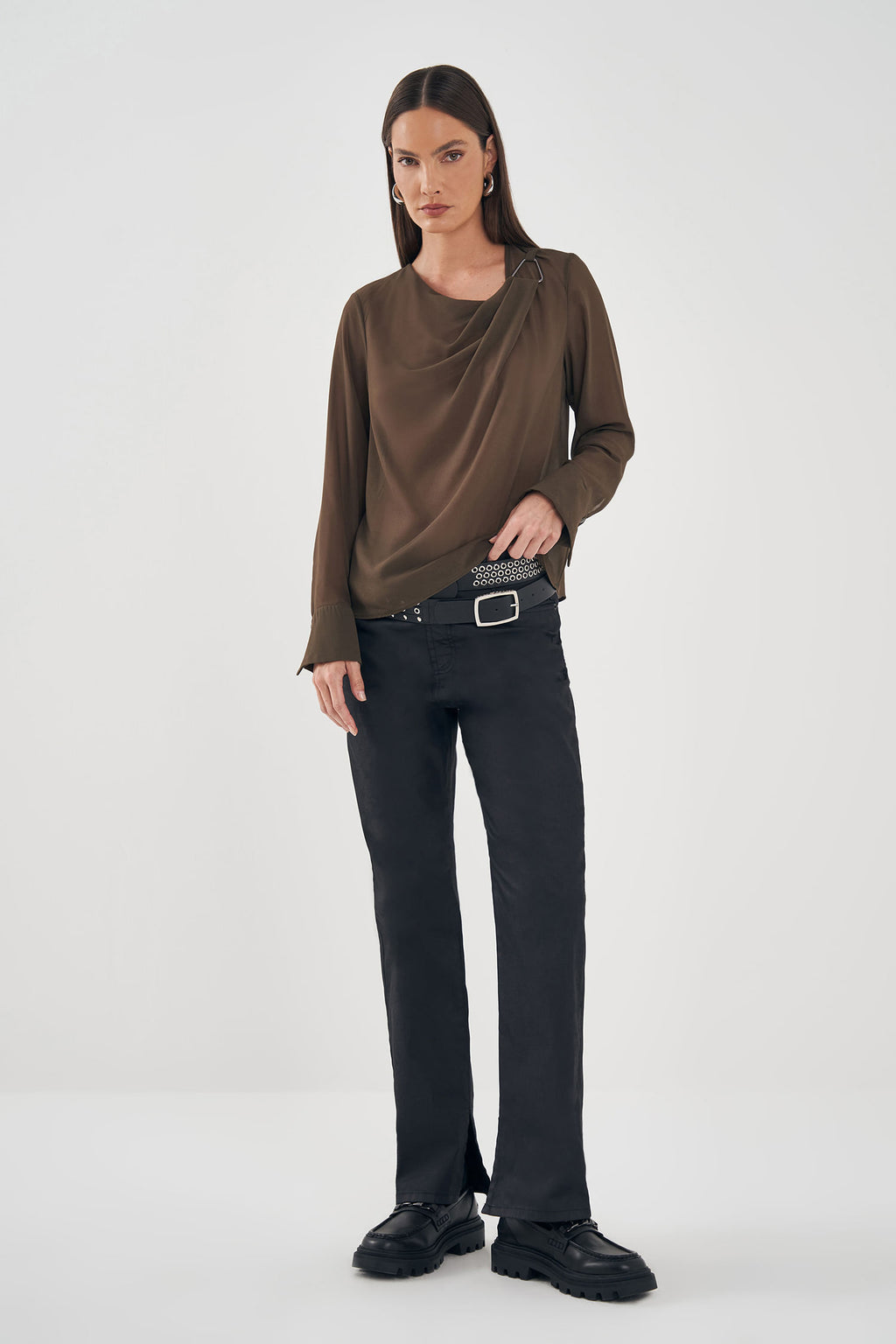 Blusa Com Transparência Metal Feminina Inblanche Oliva