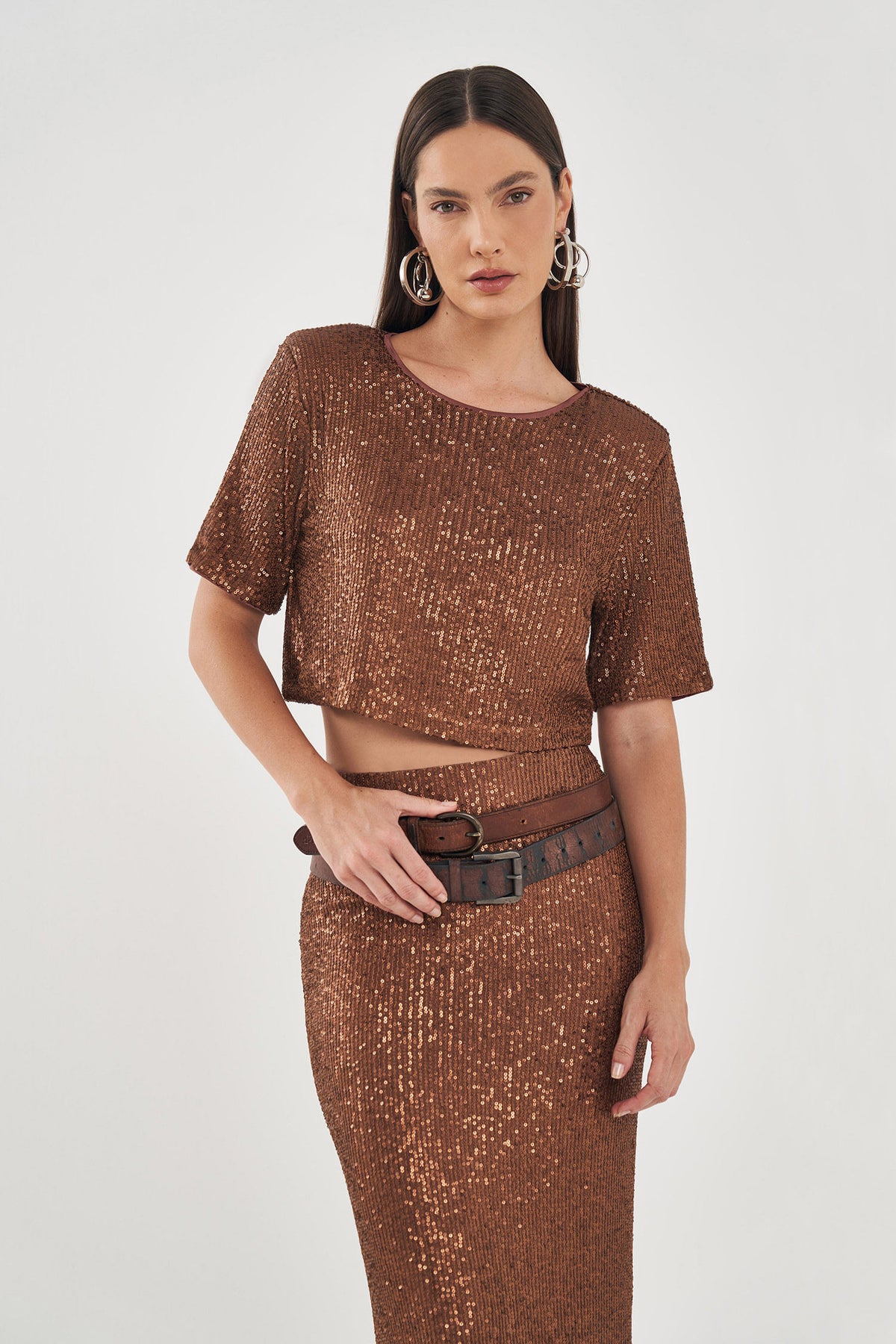 Blusa Bright Paetê Feminina Inblanche Bronze