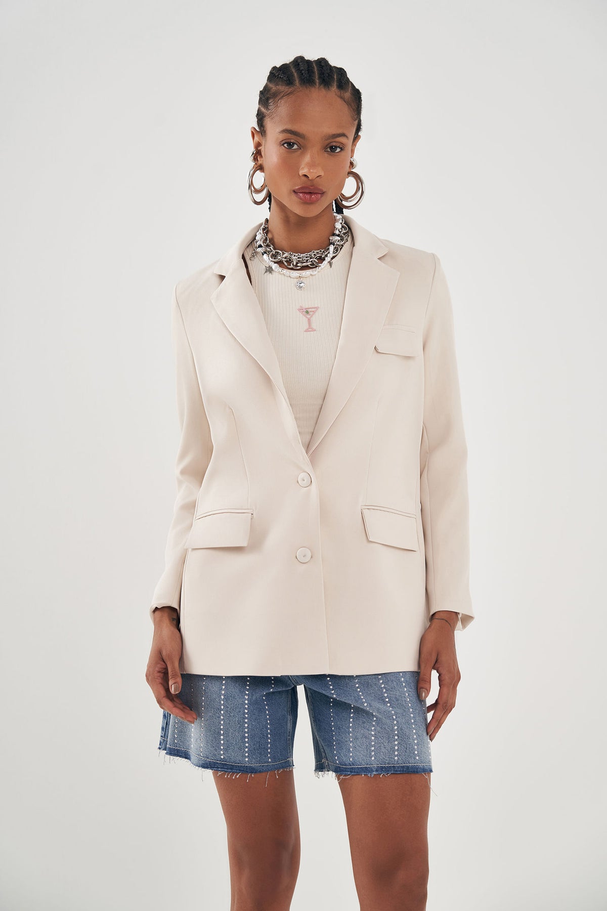 Blazer Alfaiataria Feminino Inblanche Areia