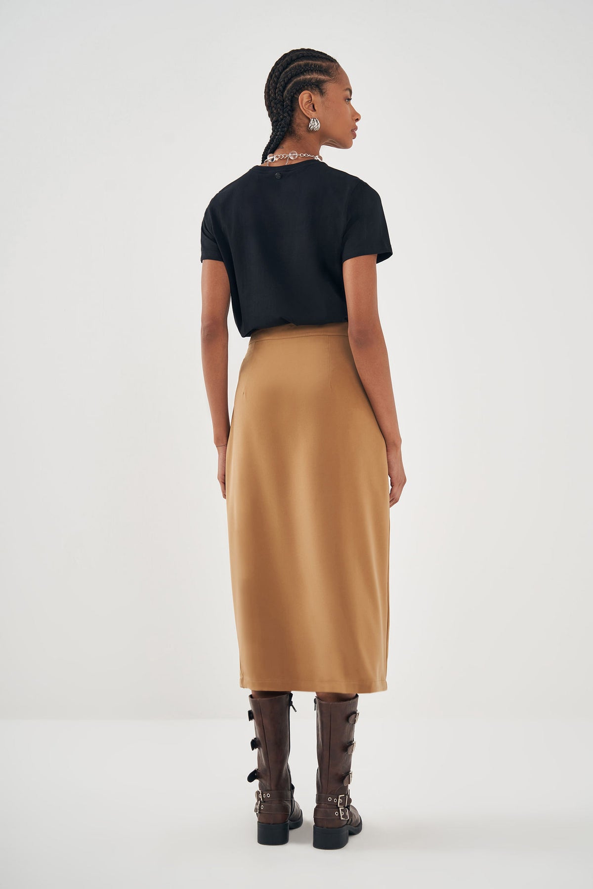 Saia Midi Fenda Lateral Feminina Inblanche Cedro